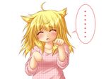  1girl ^_^ ahoge alternate_costume animal_ears blonde_hair blush cat_ears checkered checkered_shirt closed_eyes fake_animal_ears kagura_chitose kemonomimi_mode kirisame_marisa long_sleeves open_mouth paw_pose shirt smile solo touhou 