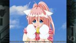  1girl 2000s_(style) animal_ears animal_hands anime_coloring atelier-moo bell blue_eyes blush breasts cat_ears dress embarrassed fang fluffy_hands game_cg gloves hair_between_eyes high_ponytail large_variant_set long_hair looking_at_viewer melody_sinclair neck_bell non-web_source official_art open_mouth pink_hair ponytail puffy_short_sleeves puffy_sleeves short_sleeves sky smile solo tented_shirt upper_body variant_set white_gloves yuukyuu_gensoukyoku 