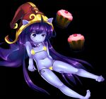  bikini blue_skin blush cupcake green_eyes hat highres league_of_legends long_hair lulu_(league_of_legends) pixiv_manga_sample purple_hair resized small_breasts spisanji swimsuit swirly_eyes tongue 