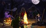  bat blood camp_fire capcom crossover elf hatsune_miku highres lt moon night night_elf one_piece orc pandarian perona plants_vs_zombies pointy_ears pumpkin tree vampire_(game) vocaloid warcraft world_of_warcraft zombie 