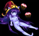  blue_skin blush cupcake green_eyes hat highres league_of_legends long_hair lulu_(league_of_legends) naked nipples nude pixiv_manga_sample purple_hair pussy resized small_breasts spisanji swirly_eyes tongue 