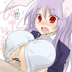  animal_ears blazer blush breasts bunny_ears cum cum_in_clothes cum_on_clothes huge_breasts lavender_hair long_hair nose_blush open_mouth oro_(zetsubou_girl) paizuri paizuri_under_clothes penis_under_clothes purple_hair red_eyes reisen_udongein_inaba shirt surprised touhou white_background 