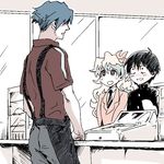  2boys apron blazer cash_register employee_uniform gakuran jacket kamina multiple_boys mwgi nia_teppelin school_uniform simon smile spot_color tengen_toppa_gurren_lagann uniform 