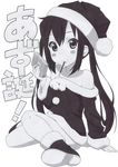  bare_shoulders food hat k-on! long_hair monochrome nakano_azusa pocky santa_costume santa_hat shirohebidou twintails 