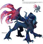  absol animal_focus asymmetrical_horns black_fur black_hair body_fur claws hair_over_one_eye highres horns karmaho looking_at_viewer mega_absol_z mega_pokemon no_humans official_art_inset one_eye_covered pokemon pokemon_(creature) pokemon_focus red_eyes red_wings single_wing tail uneven_horns wings 