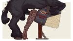  1girl absurdres animal animal_penis ass_ripple bestiality breeding_mount commentary cum dark-skinned_female dark_skin ebonyxh english_commentary english_text eylin_eyla_(ebonyxh) hetero highres horse horse_penis mounting nude original penis scar scar_on_ass scar_on_leg sex sex_from_behind simple_background size_difference sweat tally testicles tiptoes uncensored veins white_background yellow_background yellow_nails 
