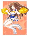  :d brown_eyes brown_hair cheerleader chuunibyou_demo_koi_ga_shitai! hair_ornament hairclip long_hair nibutani_shinka one_side_up open_mouth pom_poms shinjitsu skirt smile solo 