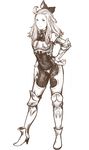  absurdres ahoge anonymous_drawfag armor armored_boots boots bow bravely_default:_flying_fairy bravely_default_(series) breastplate contrapposto edea_lee elbow_pads hair_bow hand_on_hip high_heels highres knee_pads long_hair monochrome shoes smile solo standing thigh_boots thighhighs vambraces 