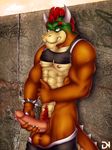  anthro balls biceps big_muscles big_penis bowser broken_horn clothing dream_and_nightmare erection hair horn humanoid_penis imminent_rape koopa looking_at_viewer male mario_bros masturbation mohawk muscles necklace nintendo pants pecs penis pink_penis precum pubes red_hair royalty scales scalie shax_koopa shirt solo tank_top trousers vest video_games 