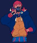  1boy arm_up blue_hair blue_hoodie blue_shirt chuu_ni collared_shirt commentary_request cowboy_shot dark-skinned_male dark_skin dynamax_band gloves hand_in_pocket headband hood hoodie long_sleeves male_focus medium_sideburns multicolored_gloves partially_fingerless_gloves pokemon pokemon_sword_and_shield raihan_(pokemon) red_headband red_hoodie shirt short_hair shorts sideburns single_glove solo standing two-sided_hoodie wing_collar 