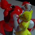 2026 3d_(artwork) absurd_res anthro areola belly big_belly big_breasts black_clothing black_gloves black_handwear black_legwear black_nose black_thigh_highs breastfeeding breasts canid canine charleyfox_fox clothing collar countershade_snout countershading crossgender darius_tatu_(themeshow101) digital_media_(artwork) erection eyebrows eyes_closed eyeshadow eyewear fangs female fox fur genitals glans glasses glistening glistening_body gloves grey_body grey_countershading grey_fur group hair handwear hi_res huge_breasts hundred_(onehundredandone) intersex intersex/female intersex/male latex latex_clothing latex_gloves latex_handwear latex_legwear latex_thigh_highs legwear makeup male mammal mti_crossgender multicolored_hair nipple_fetish nipple_play nipple_suck nipples open_mouth overweight overweight_intersex penis red_areola red_clothing red_collar red_eyebrows red_eyeshadow red_hair red_legwear red_nipples red_tail red_thigh_highs reverse_countershading slightly_chubby slightly_chubby_male snout sucking tail teeth themeshow101 thigh_highs trio white_clothing white_gloves white_hair white_handwear yellow_body yellow_fur yellow_tail zane_scoot