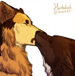 2014 ambiguous/ambiguous ambiguous_gender attack_on_titan black_body black_fur brown_body brown_fur canid canine canis duo erwin_smith eyes_closed face_lick feral feralized fur levi_ackerman licking mammal multicolored_body multicolored_fur ouivon simple_background tongue white_background white_body white_fur wolf yellow_body yellow_fur
