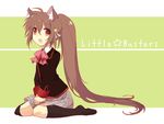  animal_ears bow cat_ears little_busters! long_hair natsume_rin pink_bow plaid plaid_skirt ponytail red_eyes school_uniform sitting skirt ut_pictura_poesis wariza 