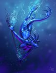  3_toes anthro blue_theme breasts cool_colors dragon female hydryl marine polearm scalie solo swim trident tumorhead underwater water 
