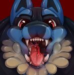 anthro bat bodily_fluids drooling drooling_tongue duo fangs generation_4_pokemon hi_res lucario male mammal mouth_shot mrsholtz nintendo open_mouth oral_vore pokemon pokemon_(species) pool_toy saliva teeth tongue vore
