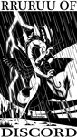  black_and_white castle discord_(mlp) draconequus english_text engrish friendship_is_magic gelada hi_res lightning male monochrome my_little_pony outside rain rruruu_of_discord smile solo spread_wings storm text umbrella wings 