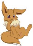 brown_fur canine eevee female feral fox fur mammal mysterious_mew nintendo nude plain_background pok&#233;mon pok&eacute;mon presenting pussy sitting solo spread_legs spreading teeth tooth video_games white_background 