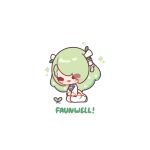  1girl :d ^_^ blush ceres_fauna chibi chibi_only closed_eyes commentary decrilus english_commentary english_text full_body green_hair highres hololive hololive_english long_hair open_mouth simple_background sitting smile solo sprout virtual_youtuber white_background 