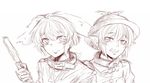  animal_ears hat kasodani_kyouko long_image monochrome multiple_girls mystia_lorelei nicutoka short_hair simple_background sketch tears touhou upper_body white_background wide_image 