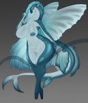 absurd_res anthro aquatic areola big_breasts blue_body breasts female fish flying_fish genitals hi_res khemmmis looking_at_viewer nipples nude simple_background solo tail thick_thighs vulva white_body wings