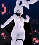  black_nose blossom breasts cape cut_off erect_nipples female flat_belly floppy_ears flower fur garter lagomorph mammal navel necklace nipples no_feet one_eye_closed pubes pussy rabbit scar solo walking white_fur wool_(artist) 