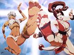  2girls anklet barefoot breasts capcom capcom_vs_snk dark_skin elena feet fighting jewelry king_of_fighters large_breasts multiple_girls pov_feet scamwich shiranui_mai short_hair snk soles street_fighter toeless_socks toes white_hair 