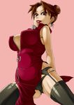  :p arms_behind_back black_legwear black_panties blush_stickers breasts brown_eyes brown_hair china_dress chinese_clothes double_bun dress earrings garter_belt jewelry konakona large_breasts lips lipstick looking_at_viewer makeup naruto naruto_(series) no_bra nose older panties pink_background purple_dress short_hair sideboob simple_background skindentation sleeveless sleeveless_dress solo tenten thighhighs tongue tongue_out underwear yin_yang yin_yang_earrings 