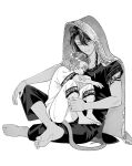  2boys animal_ears braid cheka_kingscholar child commentary_request con_potata full_body greyscale leona_kingscholar lion_boy lion_ears lion_tail long_hair male_focus monochrome multiple_boys scar scar_across_eye scar_on_face shirt simple_background sitting sitting_on_lap sitting_on_person tail twin_braids twisted_wonderland uncle_and_nephew white_background 