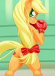  anbx apple applejack_(mlp) blonde_hair bow boxer boxing boxing_gloves butt cutie_mark equine female fighter freckles friendship_is_magic fruit green_eyes hair horse looking_at_viewer looking_back mammal my_little_pony nude pony smile solo 