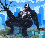  absurd_res alien alien_humanoid balls big_balls big_penis black_body bodily_fluids building city city_background city_crushing city_destruction cum destruction excessive_cum excessive_genital_fluids furrypur genital_fluids genitals hi_res huge_balls huge_penis humanoid hyper hyper_balls hyper_genitalia hyper_penis macro macro_male male marvel penis skyscraper solo tongue tongue_out venom venom_(marvel) 