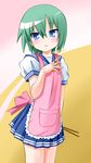  apron blue_eyes chopsticks green_hair highres iwasaki_minami lucky_star md5_mismatch rokushaku_neko ryouou_school_uniform school_uniform serafuku short_hair 