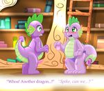  blush book condom crossgender cub dialog dragon duo english_text eye_contact female friendship_is_magic green_eyes inside kitsune_youkai ladder male my_little_pony panties penis purple_scales ribbons scalie spike_(mlp) square_crossover text underwear wood young 