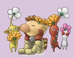  brown_hair flower naru_(wish_field) olimar pikmin_(creature) pikmin_(series) pointy_ears sitting smile spacesuit 