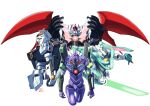  absurdres arms_at_sides char's_counterattack clenched_hand commentary crossed_legs electricity eva_01 evangelion_(mecha) glowing glowing_eyes green_eyes gundam highres mazinger_(series) mazinkaiser mazinkaiser_(robot) mecha mecha_focus mobile_suit moukin_punch neon_genesis_evangelion no_humans nu_gundam outstretched_arm outstretched_arms rinne_no_lagrange robot science_fiction signature simple_background super_robot super_robot_wars sword untranslatable_commentary v-fin vox_aura weapon white_background yellow_eyes 