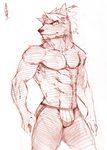 anthro biceps bulge canine clothing fur jock jockstrap kakushimi male mammal muscles pants pecs piercing pose solo standing topless underwear wolf 