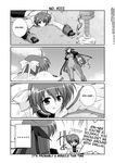  2girls bodysuit comic drill drill_hand facial_mark fingerless_gloves gauntlets ginga_nakajima gloves greyscale hard_translated headband jacket lyrical_nanoha magical_girl mahou_shoujo_lyrical_nanoha_strikers midriff mikage_takashi monochrome multiple_girls numbers'_uniform numbers_(nanoha) open_clothes open_jacket revolver_knuckle siblings single_fingerless_glove single_gauntlet sisters subaru_nakajima translated waist_cape 