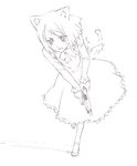  animal_ears cat_ears copyright_request greyscale gun handgun monochrome nyaou pistol racking_slide sketch solo tail weapon 