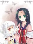  :3 black_hair bow circlet code_geass long_hair miyoochi multiple_girls red_bow ribbon silver_hair sumeragi_kaguya tianzi 