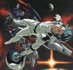  artist_request gundam helmet kamille_bidan male_focus mecha moon pilot_suit space zeta_gundam zeta_gundam_(mobile_suit) 