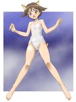  animal_ears bad_id bad_pixiv_id barefoot blush legs miyafuji_yoshika one-piece_swimsuit school_swimsuit solo strike_witches swimsuit tail white_school_swimsuit white_swimsuit world_witches_series zouni_(xavier) 