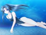  artist_request black_hair blue_eyes competition_swimsuit copyright_request long_hair non-web_source one-piece_swimsuit ponytail solo swimming swimsuit underwater 