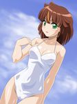  brown_hair day green_eyes highlights multicolored_hair non-web_source one-piece_swimsuit outdoors short_hair sky solo sweet_(zoids) swimsuit white_swimsuit zoids zoids_fuzors 