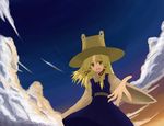  blonde_hair cloud dusk hair_ribbon hands hat moriya_suwako ribbon solo sourouhoukeisotin touhou 