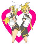  1girl bad_id bad_pixiv_id blonde_hair brother_and_sister kagamine_len kagamine_rin shorts siblings ten_(ch) twins vocaloid 