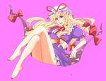  bad_id bad_pixiv_id barefoot blonde_hair crossed_legs eyes feet gap hat legs long_hair long_legs nugaa ribbon sitting solo thighs touhou yakumo_yukari 