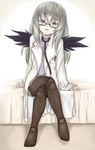  artist_request doctor doll_joints glasses labcoat pantyhose purple_eyes rozen_maiden silver_hair solo stethoscope suigintou wings 