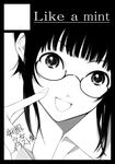  black_border border circle_cut glasses greyscale monochrome original solo wakatsuki_sana 