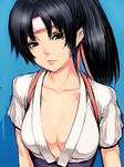  black_hair breasts cleavage fumio_(rsqkr) headband large_breasts long_hair looking_at_viewer ponytail ryuuko_no_ken solo the_king_of_fighters toudou_kasumi upper_body 