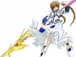  artist_request brown_hair lyrical_nanoha magical_girl mahou_shoujo_lyrical_nanoha_strikers purple_eyes raising_heart solo takamachi_nanoha twintails 