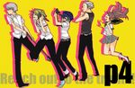  3boys golf_club hanamura_yousuke hat jumping kujikawa_rise multiple_boys multiple_girls narukami_yuu persona persona_4 school_uniform serafuku shirogane_naoto socks tatsumi_kanji ten_(ch) yasogami_school_uniform 